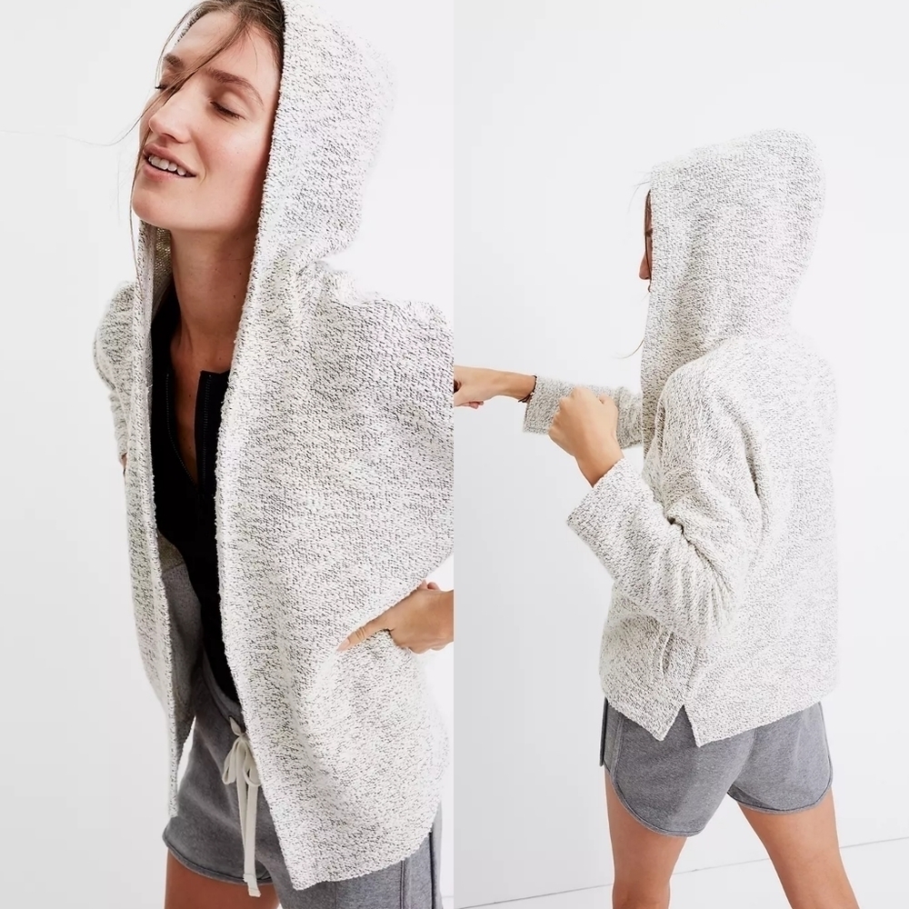 Madewell Textural Hooded Jacket Heather Gray Cropped Three-quarter Sleeve Small